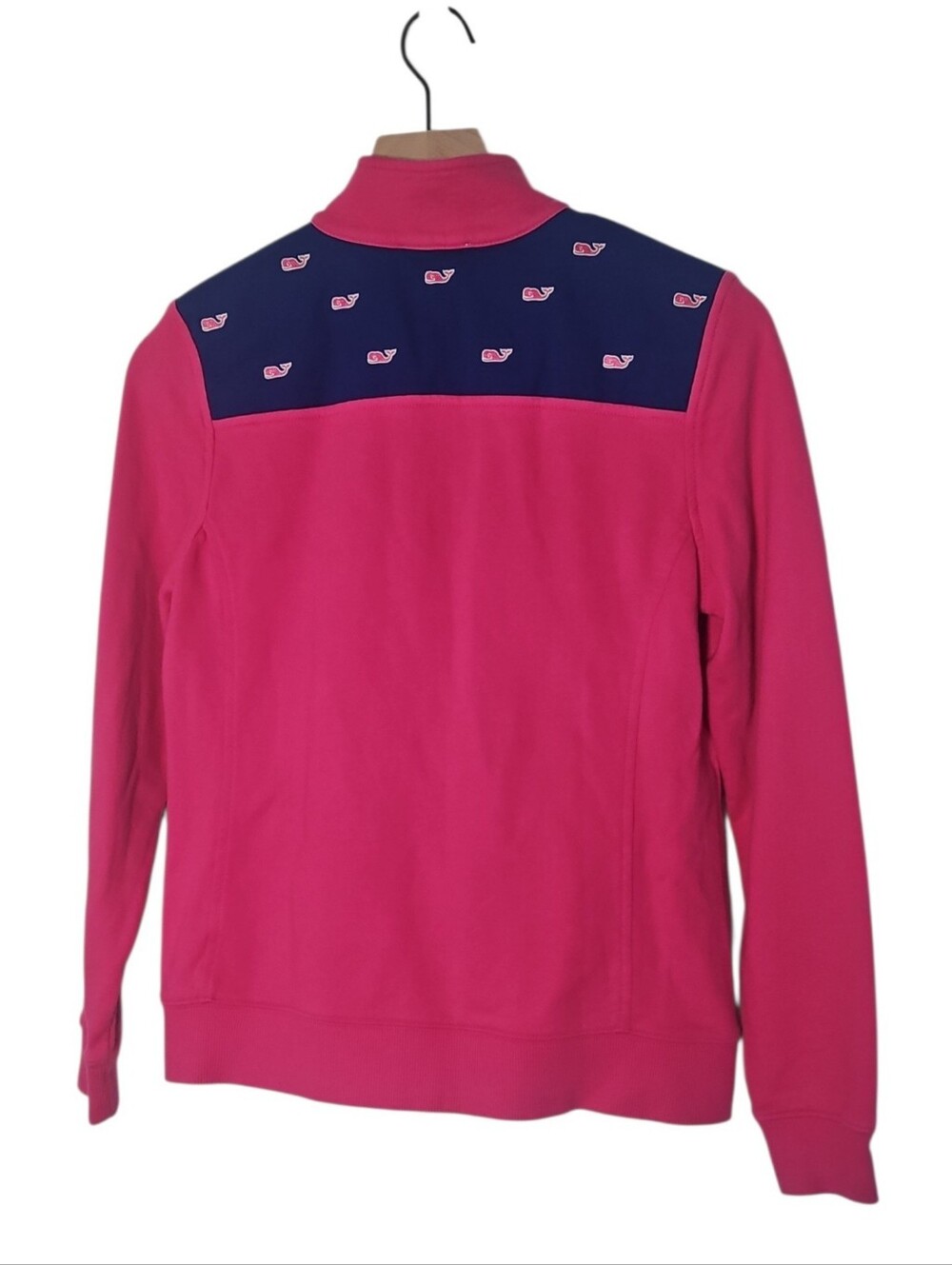 Vineyard Vines Hot Pink Quarter-Zip Pullover with Navy Whale Yoke Women's XS - Picture 2 of 6